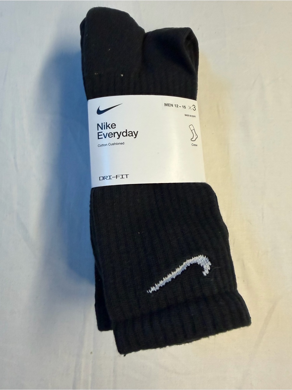 Nike Black Crew Athletic Socks with White Swoosh (3 Pack)
